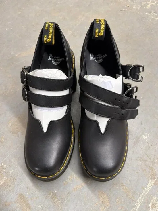 Dr. Martens Eviee Platform Leather Heeled Shoes NEW IN BOX 41 Size 9 Black - Picture 4 of 15